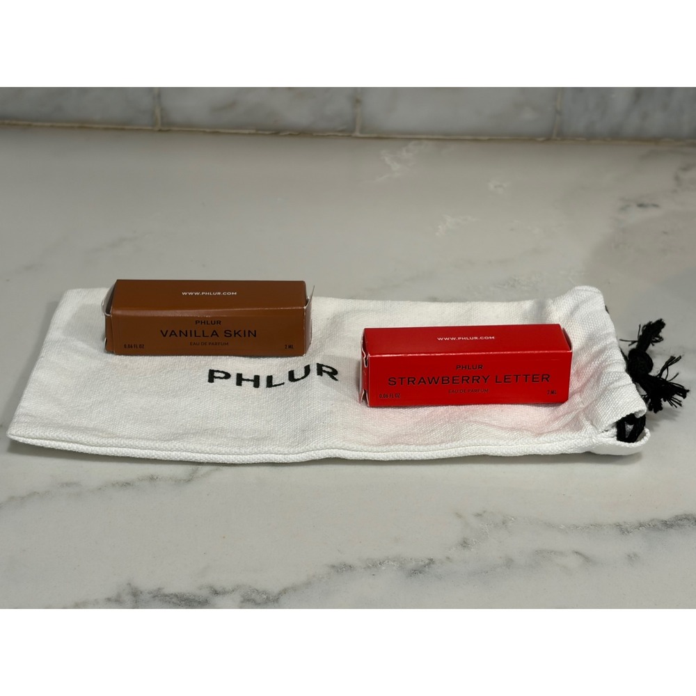 Phlur Fragrance Sample Set Vanilla Skin and Strawberry Letter EDP 2ml w/ Poch